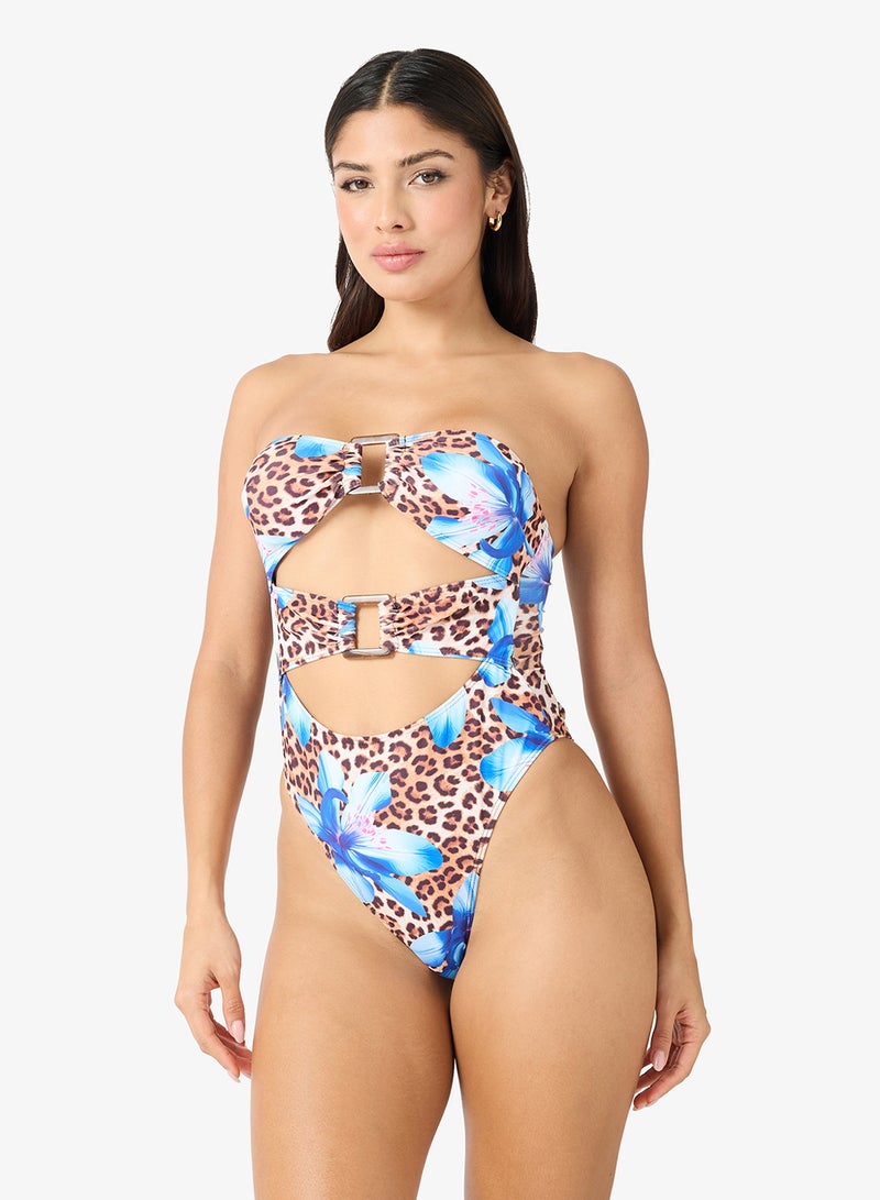 جينجر طقم بيكيني بطبعة زهور ونمر مع كيمونو بغطاء - Image 3